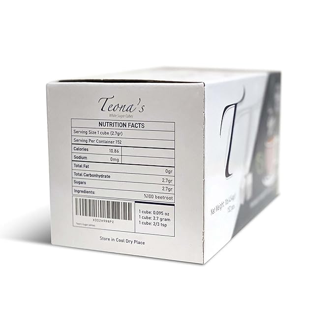 Teona?™s 152 White Sugar Cubes - Individually Wrapped 1 LB Box | 100% Beet Root - Perfect Size for Tea & Coffee | Raw Sugar Cubes for Entertaining, Cafes, Bars, Home or Office Use