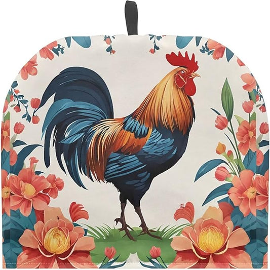 Rustic Farmhouse Teapot Dust Cover Tea Cozy for Teapot,Foldable Kitchen Kettle Dust Cover Tea Pot Decorative Cover for Kitchen,Tea Cosy with Vibrant Rooster (White)