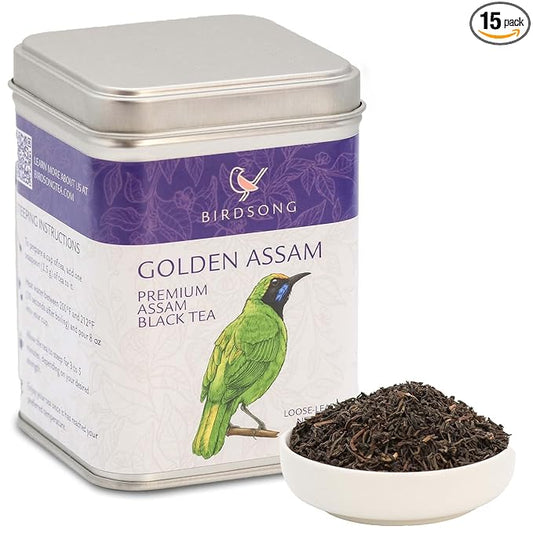 Birdsong Golden Assam- Organic Black Tea, Flavourful Caffeinated English Breakfast Assam Tea with Malty, Mandarine, Wood Notes and 100% Natural Sweetness, 20 Non-GMO Plant-Based Pyramid Tea Bags