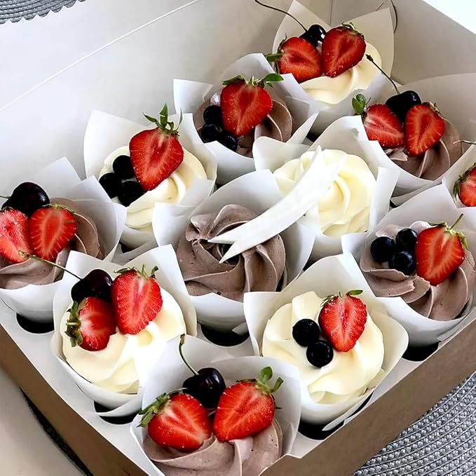 150 Pieces Tulip Cupcake Muffin Liners Paper Baking Cups Greaseproof Cupcake Wrappers for Birthday Wedding Party Baby Showers Catering Restaurants(White)