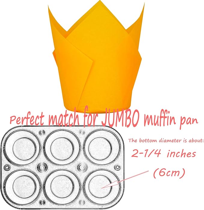 Orange color Large size Tulip Baking Cups 2-1/4"(Base diameter) x 4"(Wall height) Parchment paper baking cupcake Muffin liners, Case of 130 pcs