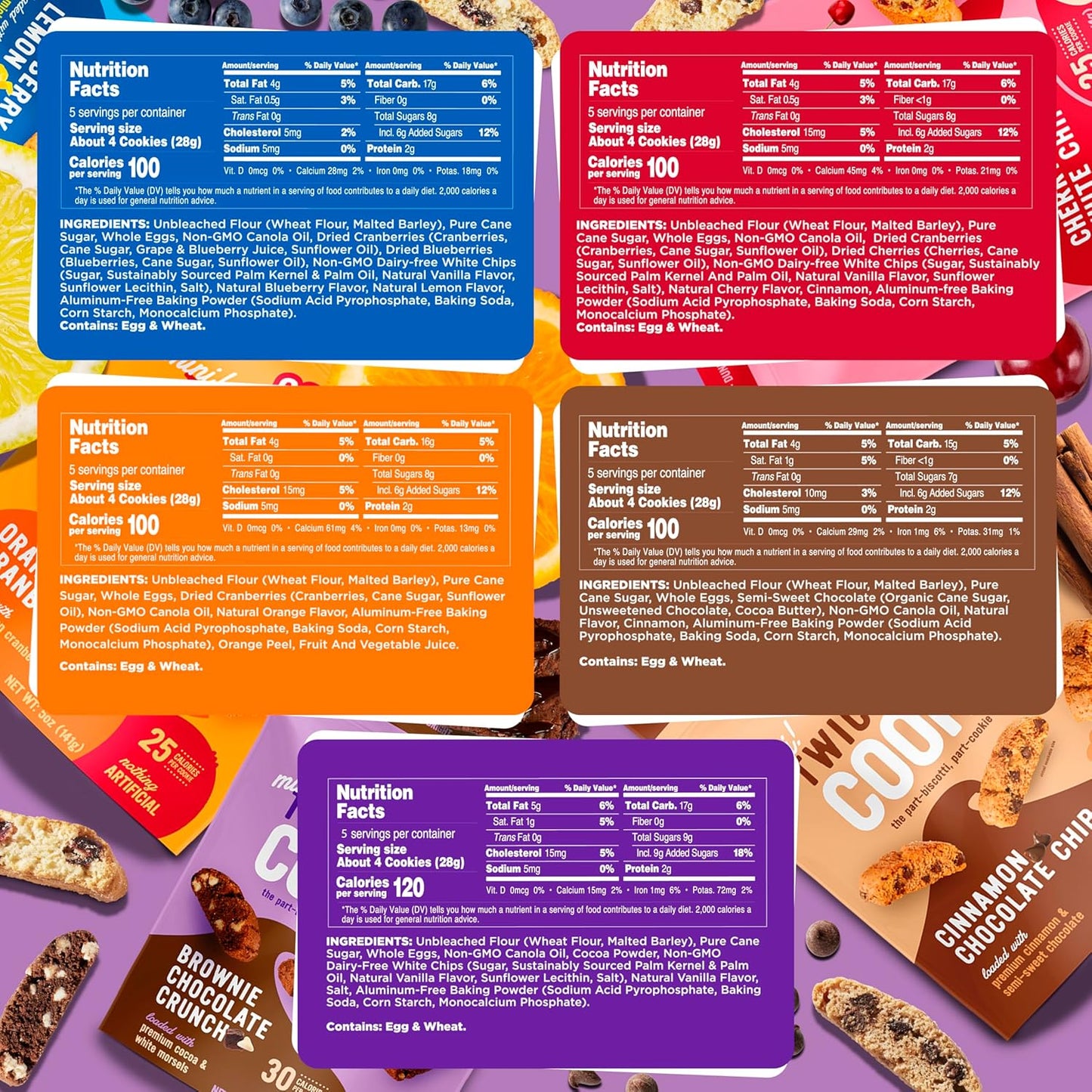 Cooper Street Twice Baked Biscotti Cookies Variety Pack - 5 Pack (5oz Each) - Light and Crispy Coffee Cookies 5 Flavors Assortment - Low-Calorie Snacks for Adults & Kids - Dairy & Peanut Free, Kosher