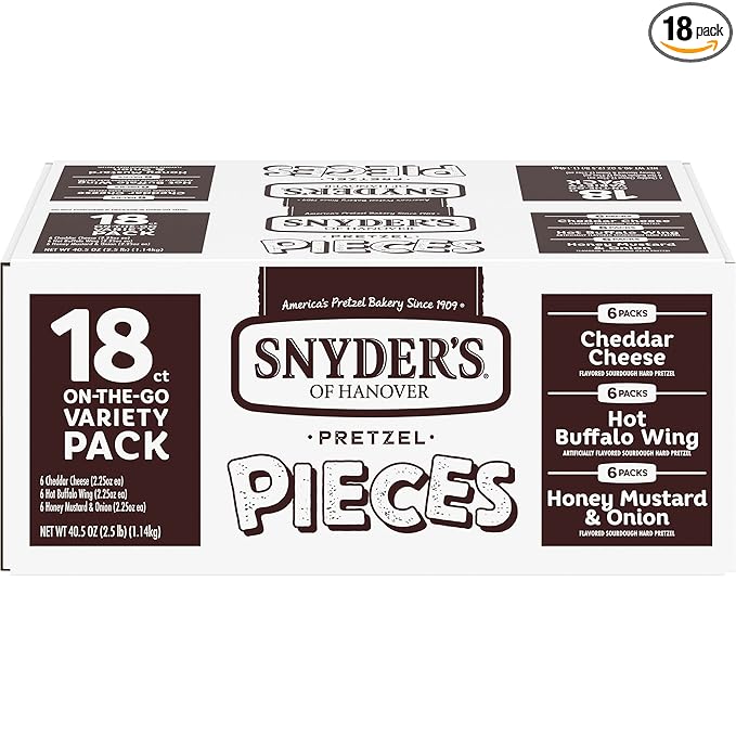 Snyder's of Hanover Pretzel Pieces, Variety Pack of Pretzels Individual Packs, 2.25 Oz, 18 Ct (Pack of 18)