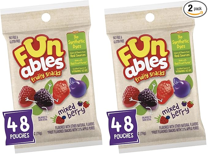 Funables Fruit Snacks, Mixed Berry Snacks, 2.5 Ounce Pouches (Pack of 96)