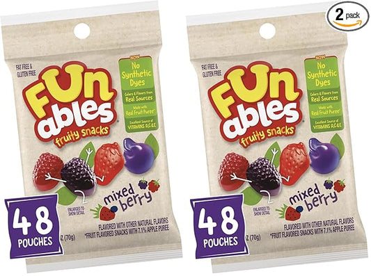 Funables Fruit Snacks, Mixed Berry Snacks, 2.5 Ounce Pouches (Pack of 96)
