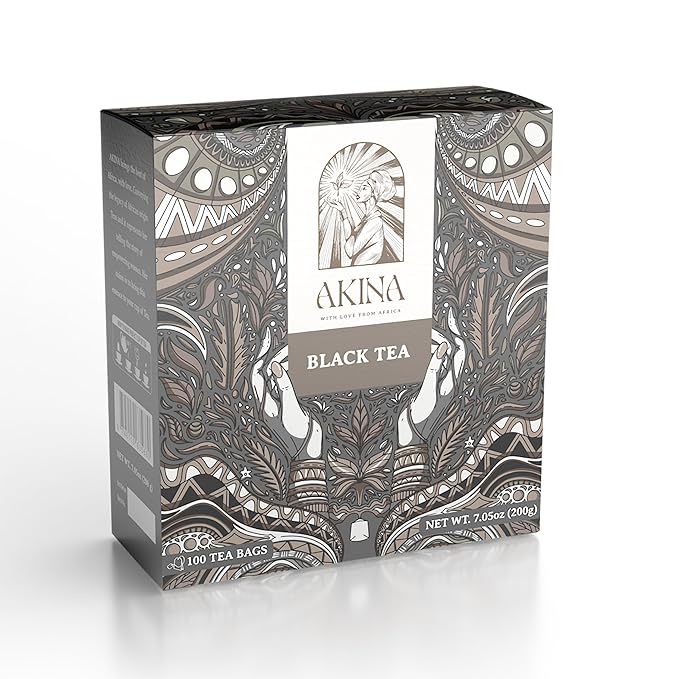 Akina Single-Origin Regular Black Tea Bags | 100% Naturally Flavored, Kenyan Origin, Gourmet Tea, Hot Beverage (100 String & Tag Bags, 200g)