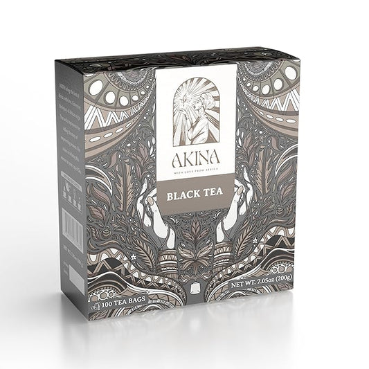 Akina Single-Origin Regular Black Tea Bags | 100% Naturally Flavored, Kenyan Origin, Gourmet Tea, Hot Beverage (100 String & Tag Bags, 200g)