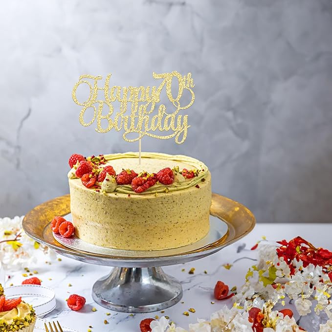 1 Pack Happy 70th Birthday Cake Topper Gold Glitter Number 70 Seventy Years Old Birthday Cake Pick Decoration For 70th Birthday Celebrating Anniversary Party Supplies
