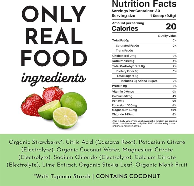 Strawberry Limeade Electrolytes ??30 Serving Bag ??Clean Hydration Drink Mix with Essential Minerals ??Remineralizing Formula ??No Sugar Added ??Natural Energy & Cramp Support ??Vegan, Non-GMO
