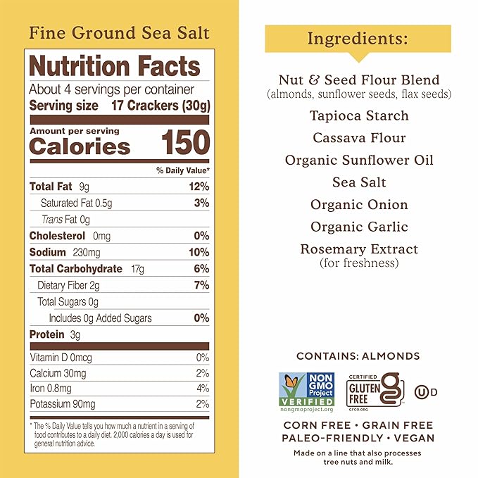 Simple Mills Almond Flour Crackers Snack Packs, Sea Salt, Gluten Free, Flax Seed, Sunflower Seeds, Corn Free, Good for Snacks, 6.5 oz, Pack of 2 (8 Bags per Box)
