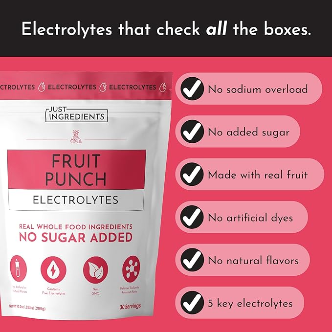 Fruit Punch Electrolytes ??30?‘Serving Hydration Drink Mix with Coconut Water, Sea Salt, and Trace Minerals ??Supports Hydration, Recovery, and Electrolyte Balance*