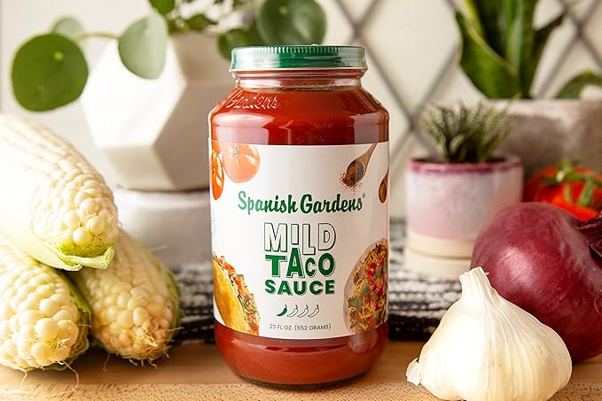 Spanish Gardens Mild Taco Sauce (6 Pack) ??Mild Sauce for Authentic Mexican Food ??Original Family Recipe for Tex Mex Food (23 oz)
