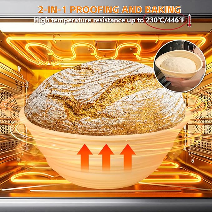 Silicone Banneton Bread Proofing Baskets, Sourdough Bread Baking Supplies, 9 Inch Round Foldable Baking Basket, Complete Set for Bread Making With Essential Tools and Gifts Pink