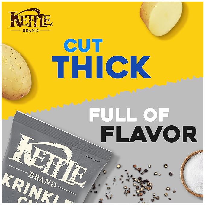 Kettle Brand Krinkle Cut Salt and Fresh Ground Pepper Kettle Potato Chips, Gluten-Free, Non-GMO, 7.5 oz Bag (Pack of 12)