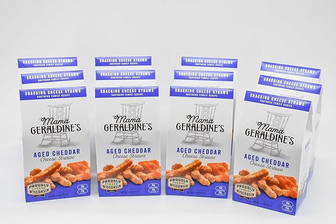 Mama Geraldine's - Aged Cheddar Cheese Straws - 4.5 Ounce, 12 Pack - Crisps, Chips, Gourmet Baked Snacks, Bite Sized Cheese Straw Snacks for Appetizer