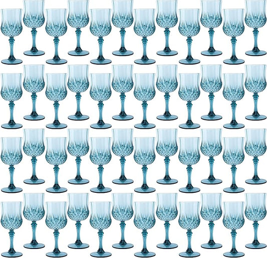 Plastic Wine Glasses，Plastic Goblets Vintage Style Cordial Drinking Glasses for Wedding Reception, Grand Event Party Supplies (48, Dusty Blue)
