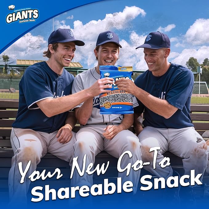 GIANTS KC Style BBQ Sunflower Seeds - Sunflower Seeds Bulk, Roasted Sunflower Seeds to Eat, BBQ Flavor, Healthy Snack with 8g Protein Per Serving - 5 oz Resealable Bags (Pack of 3)