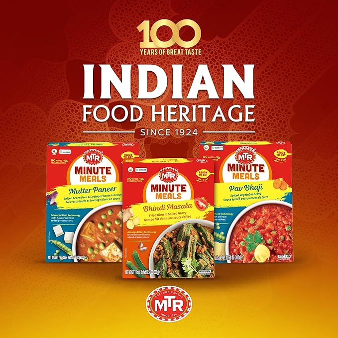 MTR - Bhindi Masala - Fried Okra in Spiced Gravy - Authentic Indian Ready To Eat Meal - Plant-Based, Delicious Microwave Food - Perfect for Quick and Nutritious Indian Cuisine Lovers - (Pack of 6)
