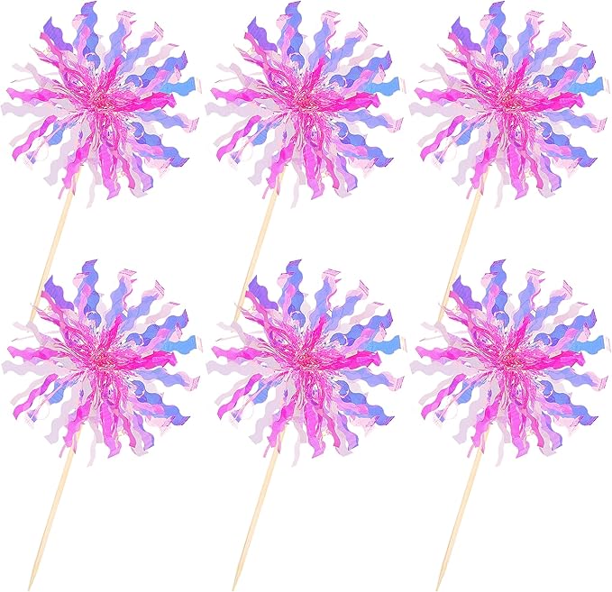 30 PCS Foil Firework Cupcake Toppers Sparkle Tinsel Cupcake Picks Happy Birthday Cake Decorations Drink Stirrers Cocktail Food Fruit Toothpicks for Baby Shower Graduation Party Supplies Rose Red