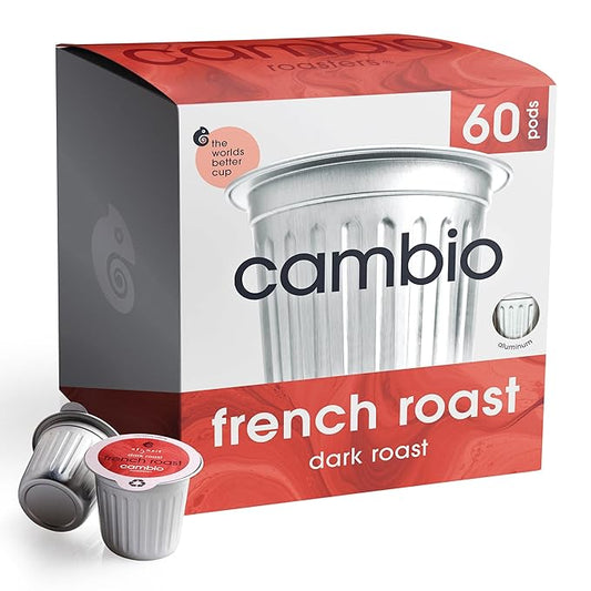 Cambio Roasters French Roast Organic Keurig KCups, Only Aluminum KCup Keurig Coffee Pods for Better & Longer Lasting Flavor, Intense Dark Roast Coffee K Cups, Toasty with Smoky Aroma, 60 count