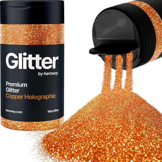 Hemway Premium Glitter Shaker - Copper Holographic | 125g Microfine Metallic Flake Sequins for Resin & Epoxy Crafts | Craft Supplies for Tumblers, Festival, Art