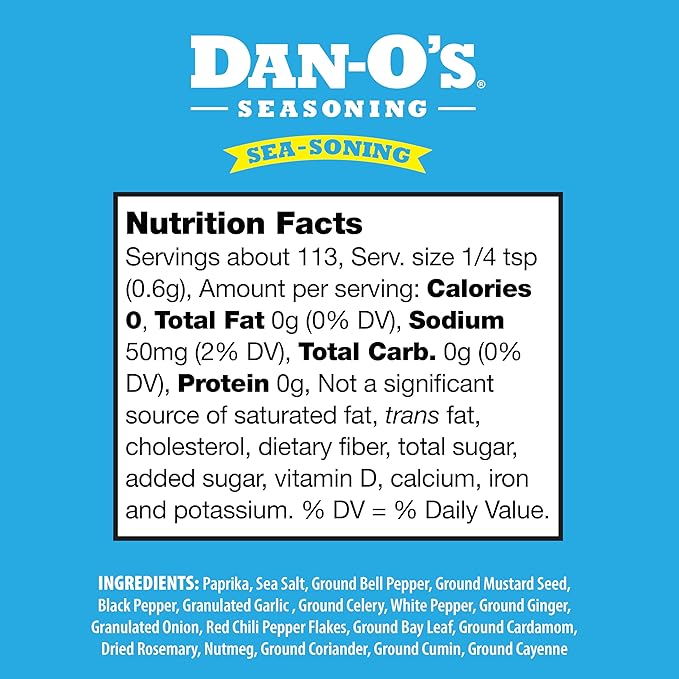 Dan-O's SEA-soning Seasoning, 2.4 oz Bottle, All-Purpose Seasoning for Fish, Shrimp, Seafood, Chicken and More, Sugar Free, Zero Calorie, Use this Spice Blend to Compliment any Sea-Inspired Dish