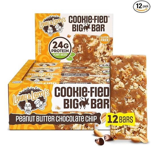 Lenny & Larry's Cookie-fied BIG BAR ??Peanut Butter Chocolate Chip Vegan Protein Bars 12x90g ??Healthy Snacks, 24g Plant Protein & 10g Prebiotic Fiber ??Gluten free Power Bar, Keto Friendly & Vegan