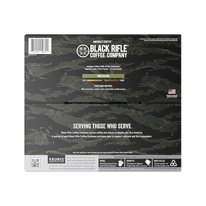 Black Rifle Coffee Company Medium Roast K Cups - Single Serve K Cups Coffee Pods - Kcup Pods Compatible with Keurig 1.0 & 2.0 - Made from Pure Arabica Beans (Just Black, 84 Count)