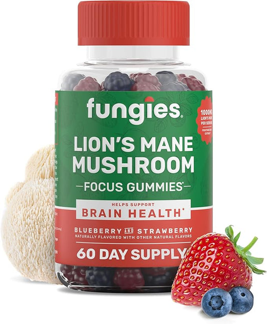 Fungies Lion's Mane Mushroom Gummies, Mixed Blueberry & Strawberry Flavor - Mushroom Supplement