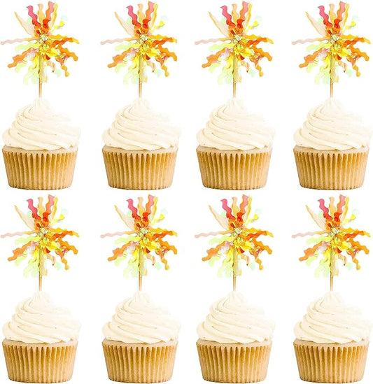 30PCS Cupcake Toppers, Takemay Sparkle Yellow Foil Firework Cake Toppers, Cupcake Picks for Party Birthday Wedding Ceremony