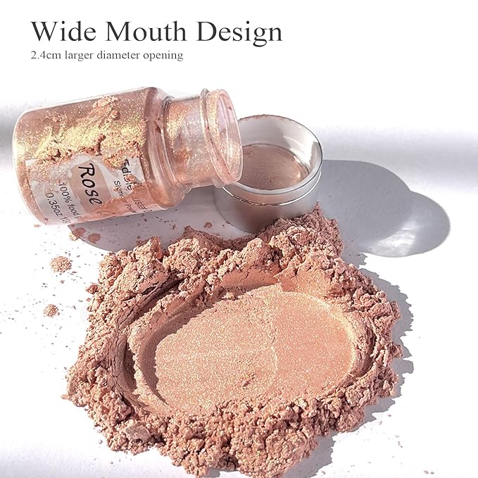 Rose Gold Luster Dust Edible Glitter for Cocktails ??10g Colaele Edible Shimmering Dust for Chocolates, Metallic Food Coloring Powder for Cake Decorating Edible Glitter for Drinks, No Gluten,Vegan