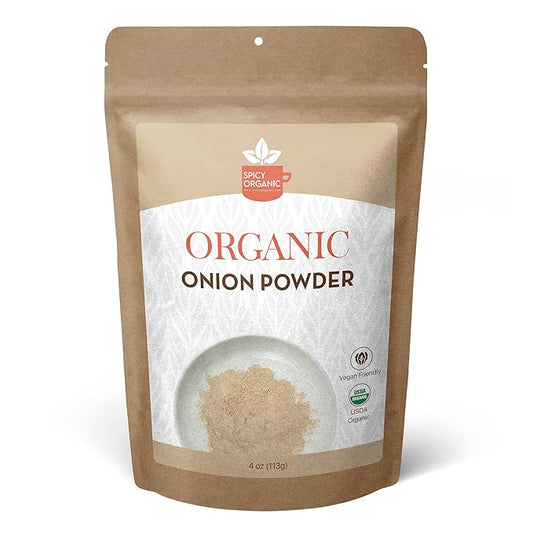 SPICY ORGANIC Onion Powder ??4 oz. ??Certified USDA Organic - Non-GMO - White Onion Powder Seasoning for Dressings, Dips, Casseroles, Meat, Poultry, Baking, Sauces, Gravies, and Flavoring for Snacks