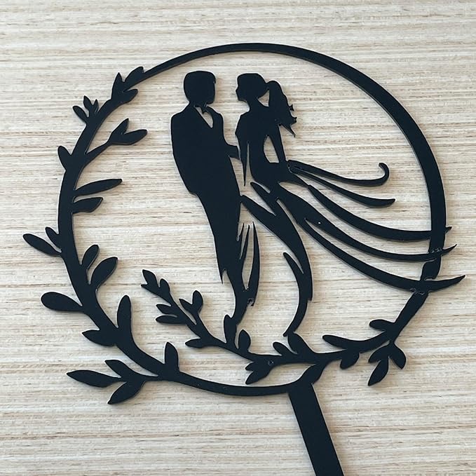 Wedding Cake Toppers Bride and Groom Black Color Acrylic Silhouette Wedding Anniverary Party Engagement Decoration