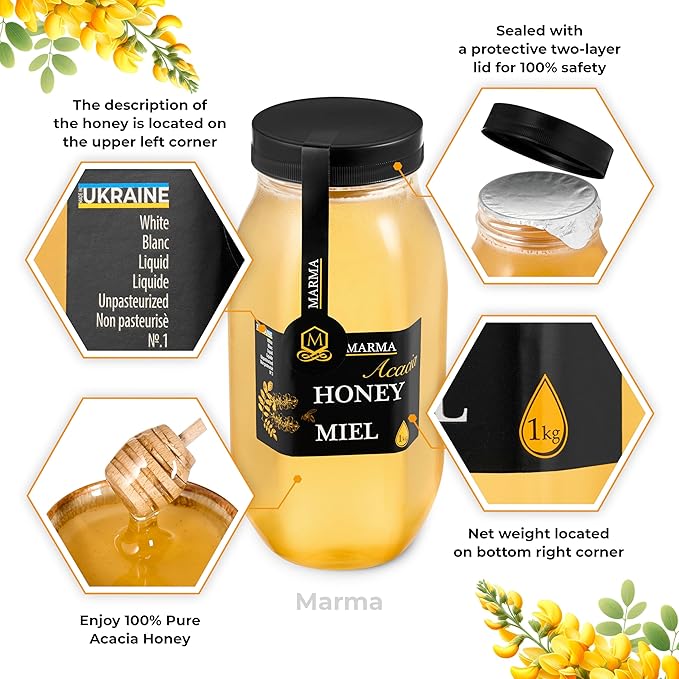 HONIGMA짰 Marma Acacia Honey | Authentic Raw Honey from Ukraine | 100% Pure & Unpasteurized | 1000g/35.2oz | May Arrive Partially Crystallized | Pack of 2