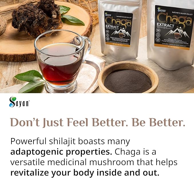 Sayan Siberian Chaga Mushroom Extract with Shilajit Powder (4 oz) ??Organic Antioxidant Tea ??Immune and Digestion System Support ??Fulvic Acid Supplement ??Energy & Clarity ??No Fillers