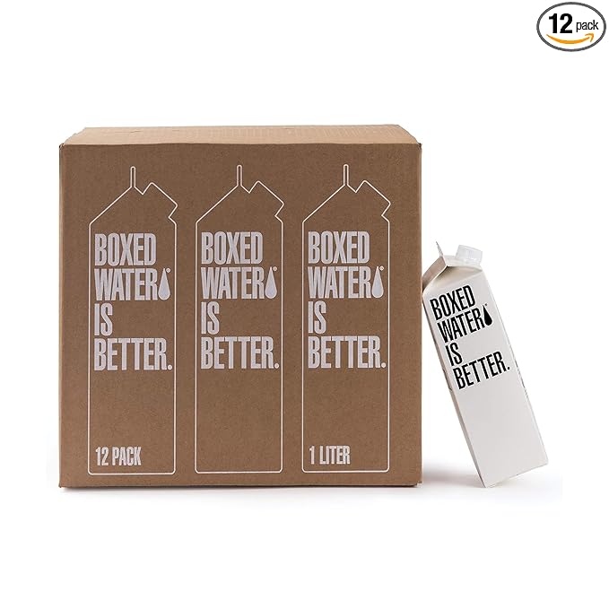 Boxed Water 33.8 oz. (12 Pack) – Better Than Premium Plastic Purified Drinking Water — Plant-Based Cartons – BPA-Free, Refillable, Reusable