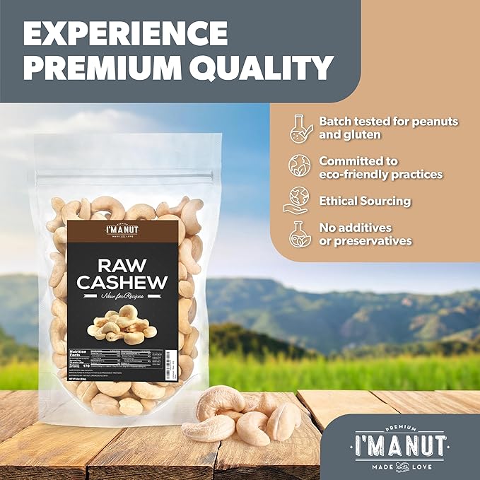 Premium Raw Cashews 48oz (3 lbs.) Non-GMO, No Additives Batch Tested Gluten & Peanut Free, Resealable Pouch for Freshness, Unsalted Cashews - Perfect for Pesto, Salads, Gourmet Cooking and Baking