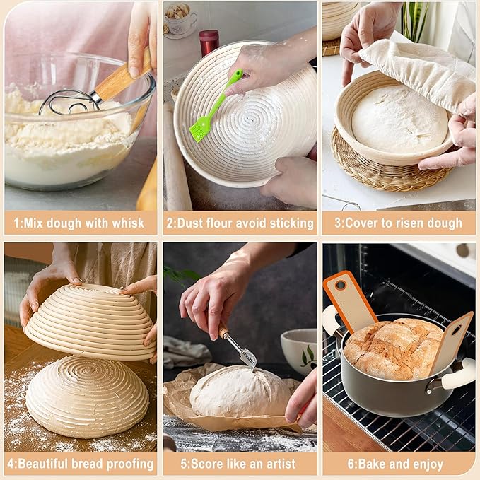 Banneton Bread Proofing Basket Set, 9 Inch Round & 10 Inch Oval Sourdough Bread Baking Supplies - Complete Bread Proofing Basket Kit for Home and Commercial Use, With Gift Box