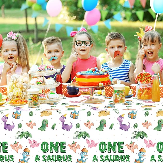 Dinosaur 1st Birthday Party Tablecloths - 3Pcs One A Saurus Party Table Cover Decorations, Dinosaur Themed Rectangular Plastic Disposable Table Cloth Decor for Boys Girls First Birthday Baby Shower