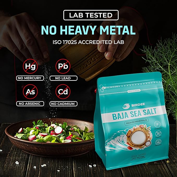 Birdee Baja Fine Ground Mineral Sea Salt, 17.6 oz ??Unrefined, Low Sodium, 90 Trace Minerals, Hand Harvested, Salt for Cooking, Hydration, Electrolytes, Keto & Paleo Friendly