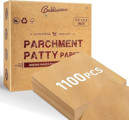 Baklicious 1100Pcs 5.5x5.5" Patty Paper - Elevate Burger Experience! Unbleached, Non-Stick Squares for Perfect Patties, Cookies, Food Storage, Sweet Candies Wrapping!