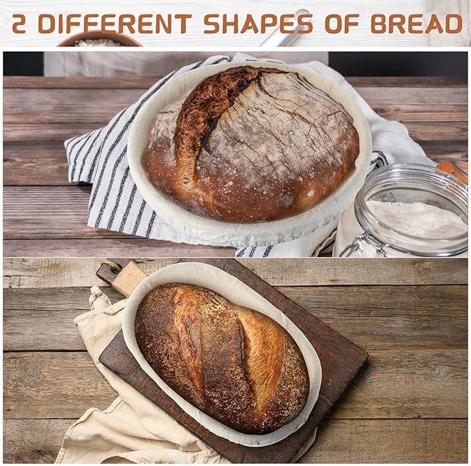 Nuanchu 4 Pcs Proofing Basket 9 Inch Round Bread Proofing Basket 10 Inch Oval Rattan Baking Bowl for Sourdough Bread Baking Home Bakers