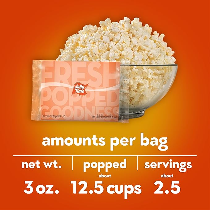 Jolly Time Healthy Pop Microwave Popcorn, Low Fat Gluten Free Non-GMO, 3oz Sharing Bag, 3 Bags Per Carton (Healthy Pop - Crispy N' White, 3 Ounce (Pack of 36))