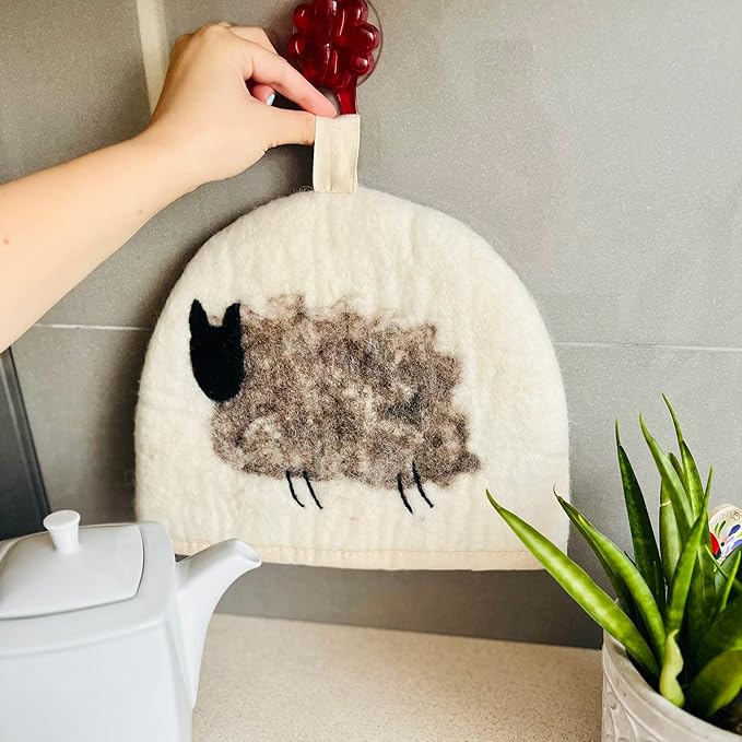 Glaciart One Wool Teapot Cozy Kettle Cover | Dome Shaped Large Tea Cosy, Kettle or French Press | Handmade & Needle Felted from Natural Wool | Warms Up to 2 Hours | Great as Gift