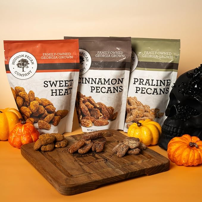 HUDSON PECAN COMPANY: Sweet Heat Georgia Pecans | Perfectly Balanced Roasted Sweet Flavor with a Little Kick (Heart Healthy Gourmet Candied Nut Snack, Great for Salads or Snacking), 8 oz Resealable Pouch