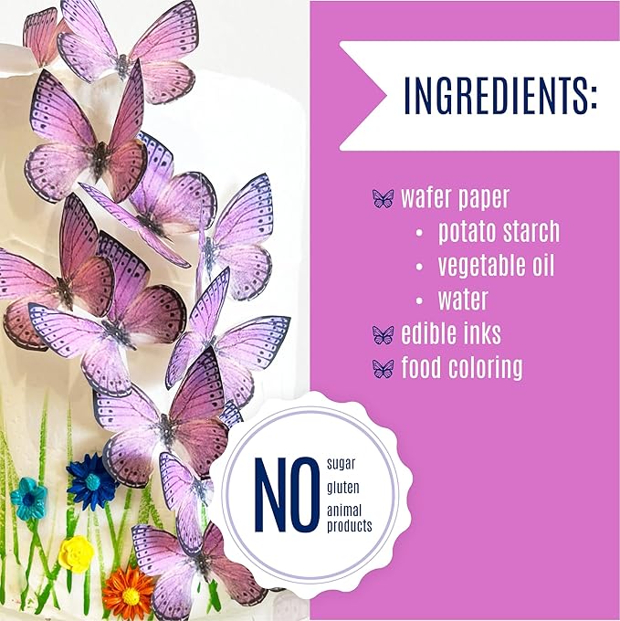 Sugar Robot Edible Butterflies for Cake Decorating- Large Size Butterfly Decorations - Cake Toppers and Cupcake Toppers - Made in the USA - Premium Crafted (Light Purple)