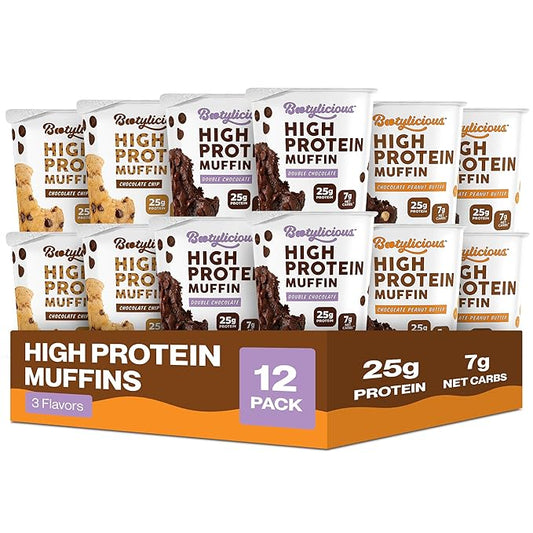 Bootylicious | High-Protein Muffin | 25g Protein, 7g Net Carbs, Low Glycemic Index, 12-Pack (Chocolate Lovers)