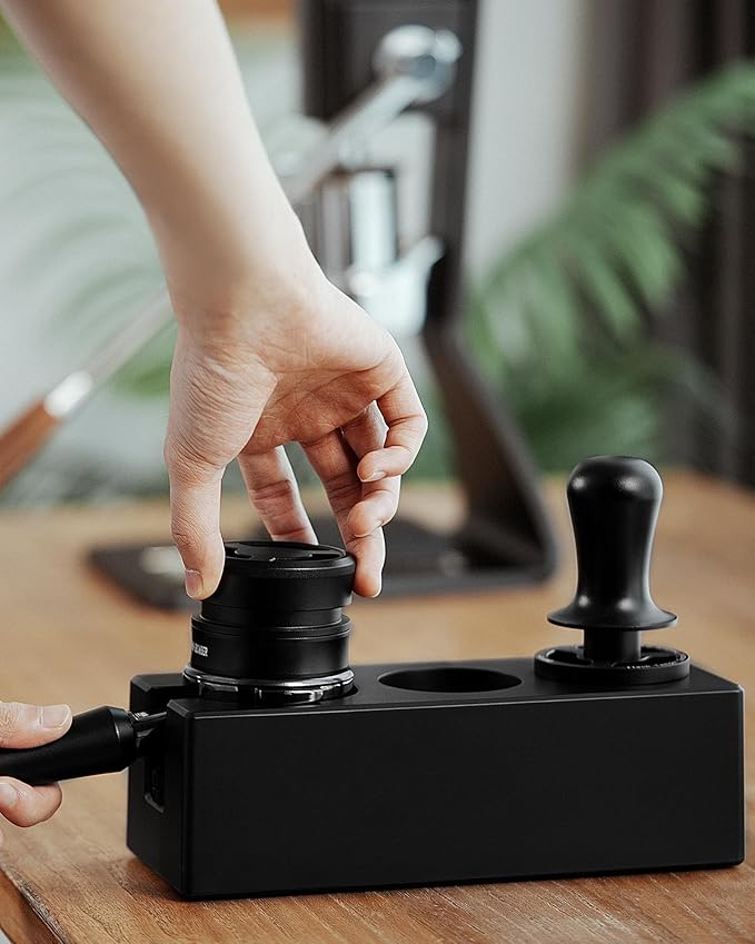 MHW-3BOMBER Espresso Tamping Station, 4 in 1 Tamper Station for Storage 51-58mm Portafilter, Distributor and Espresso Accessories,ABS Portafilter Holder,Black,CH6719