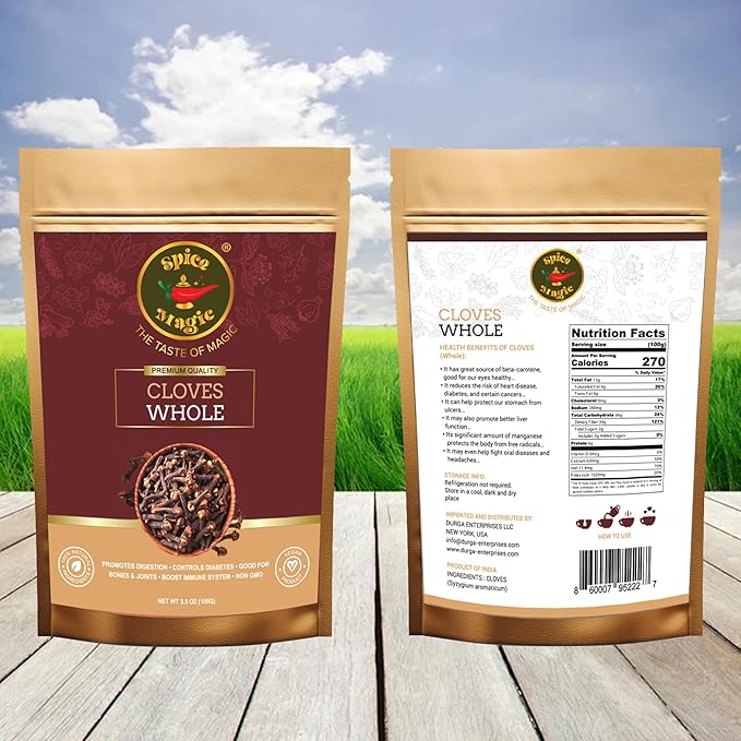 Whole Cloves - Premium Quality, Fresh & Aromatic, Non-GMO, Perfect for Cooking, Baking, and Beverages (3.5 oz) From SPICE MAGIC