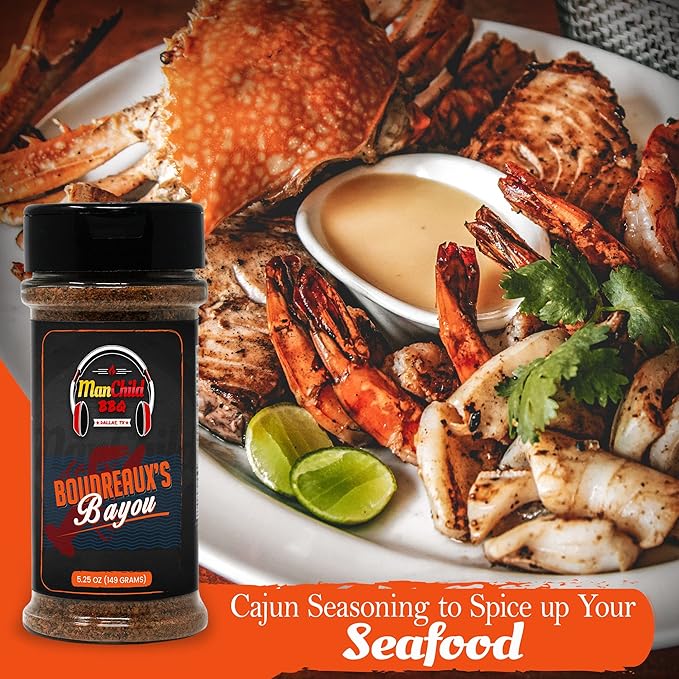 Cajun Seasoning Mix (NO MSG, Low Sodium) | Boudreaux's Bayou Seafood Boil Seasonings | Rubs for Smoking & Cooking | Chicken, Fish, Salmon, Shrimp, Turkey Spice Rub by Manchild | Gluten Free | 5.25 Oz